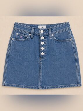 Calvin Klein CK1 High Rise Denim Mini Skirt Button Fly Y2K Women’s W25
